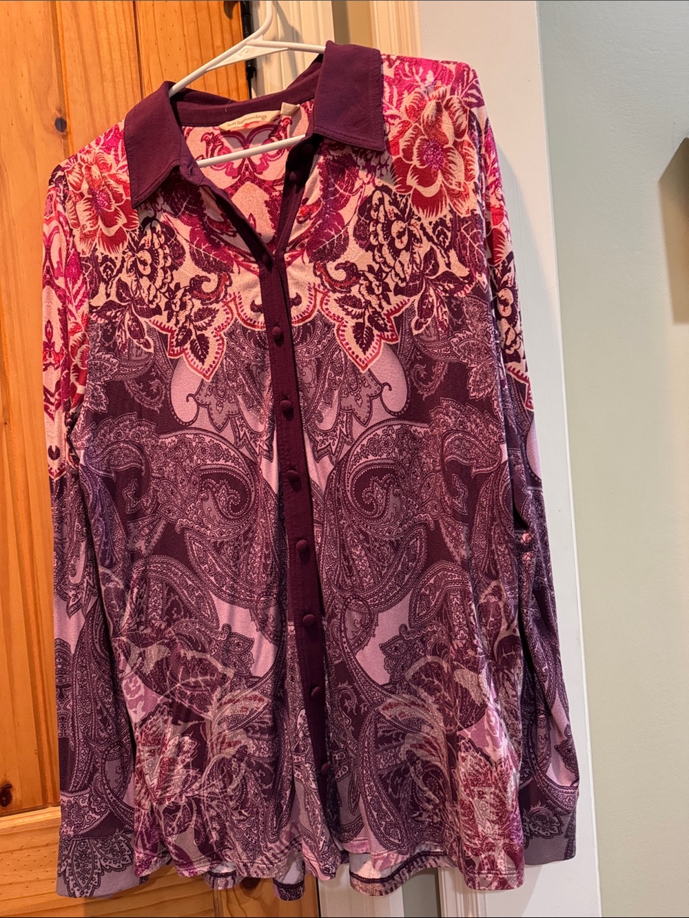 Soft Surroundings Purple Paisley Button-Down Shirt